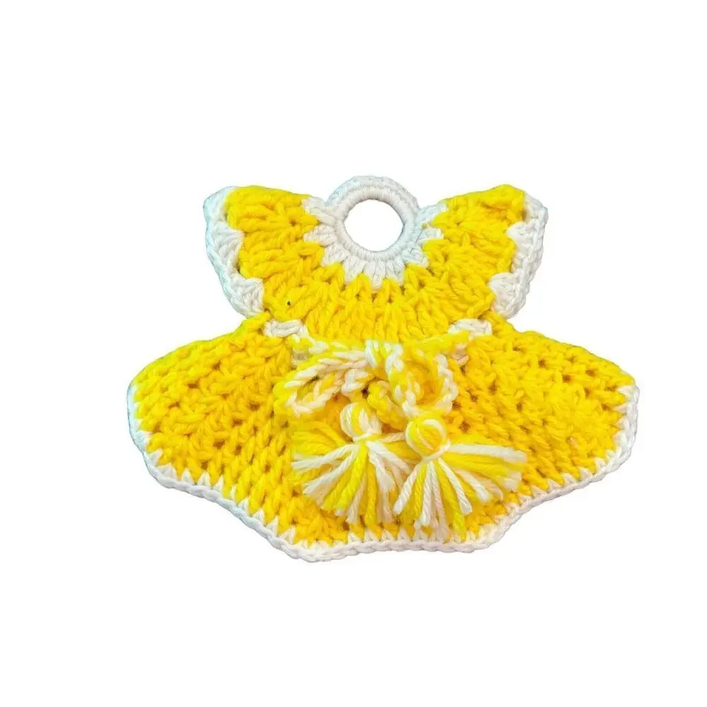 Vtg Hand Knitted Crochet Hot Pad Or Pot Holder Yellow Bright Grannycore Cottage